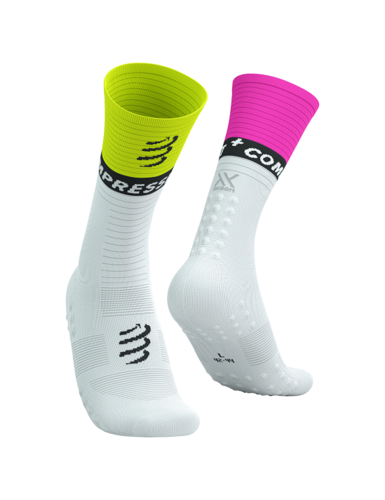 Mid Compression Socks V2.0 - White/Safe Yellow/Neo Pink