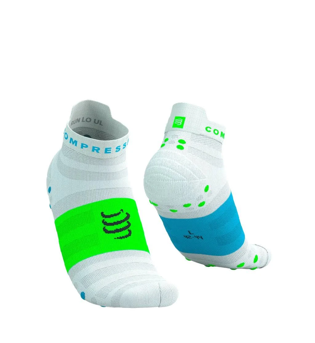 Compressport Pro Racing Socks V4.0 Ultralight Run (Low) White/Norse Blue/Neon Green